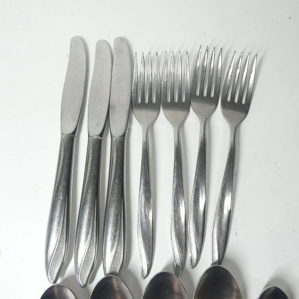 Imperial IMI50 Textured Stainless Flatware Lot Vintage 15pcs MCM